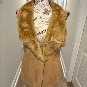White House Black Market Camel Faux Fur Vest
